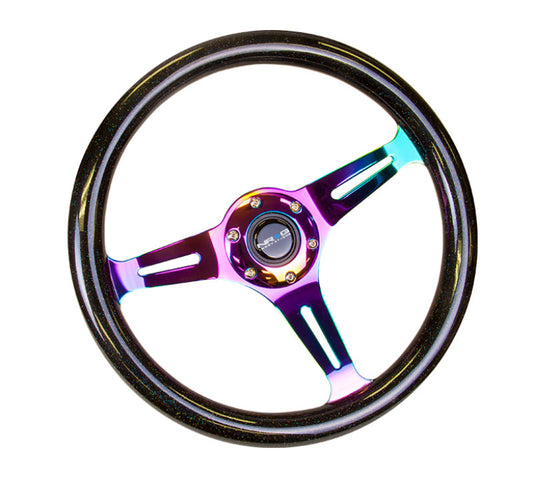 NRG Classic Wood Grain Steering Wheel (350mm) Black Sparkle/Galaxy Color w/Neochrome 3-Spoke - My Store