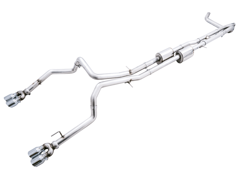 AWE Tuning 22-23 GMC Sierra 1500 AT4X 6.2L 0FG Catback Split Dual (Flat Bumper) - Chrome Silver Tips - My Store