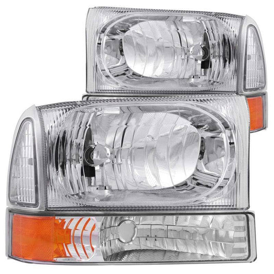 ANZO 2000-2004 Ford Excursion Crystal Headlights Chrome w/ Corner Lights 2pc - My Store