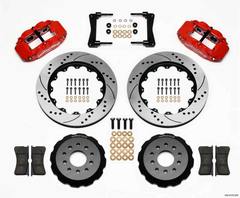 Wilwood Narrow Superlite 6R Front Hat Kit 14.00in Drill Red 2005-2014 Mustang - My Store