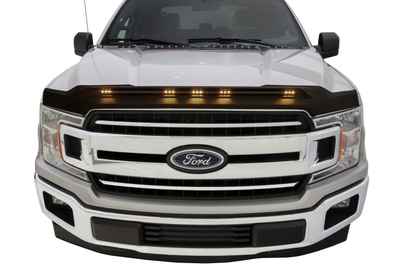 AVS 2015-2019 Ford F150 Aeroskin Low Profile Hood Shield w/ Lights - Black - Mammoth Racing -