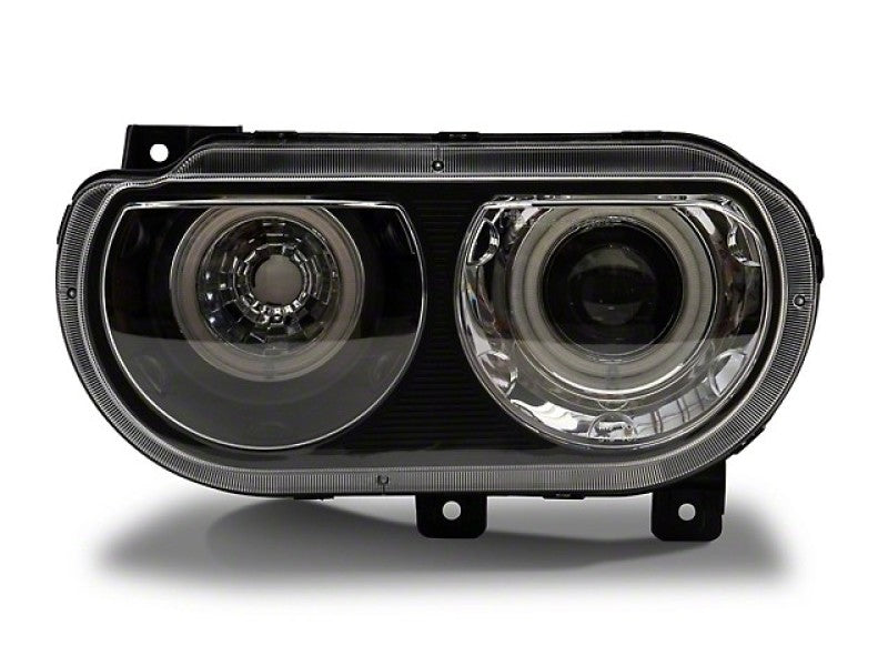 Raxiom 08-14 Dodge Challenger Dual LED Halo Projector Headlights- Black Housing (Clear Lens) - Mammoth Racing -