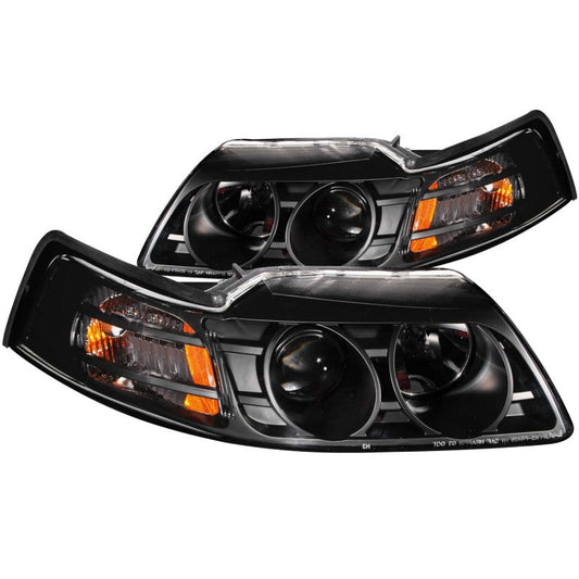 ANZO 1999-2004 Ford Mustang Projector Headlights Black - Mammoth Racing -