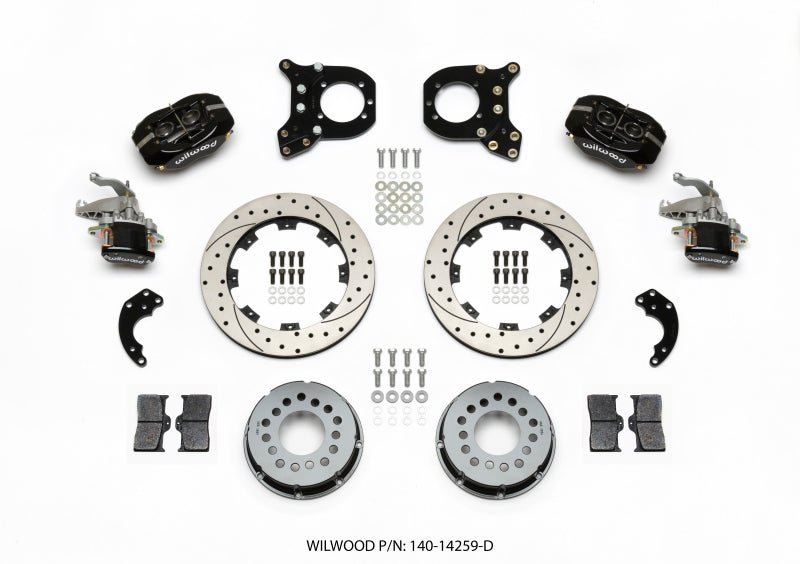 Wilwood Forged Dynalite P/S Rear Kit w/MC4 P-Brake Drilled Chev 12 Bolt w/Clip Elimin-Staggered - My Store