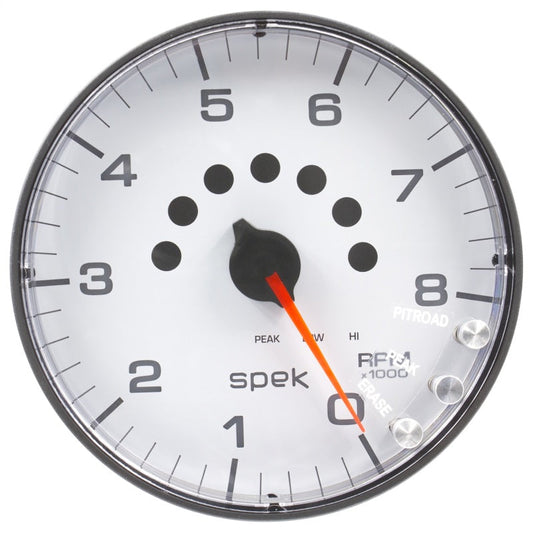 Autometer Spek-Pro Gauge Tachometer 5in 8K Rpm W/Shift Light & Peak Mem White/Black - My Store