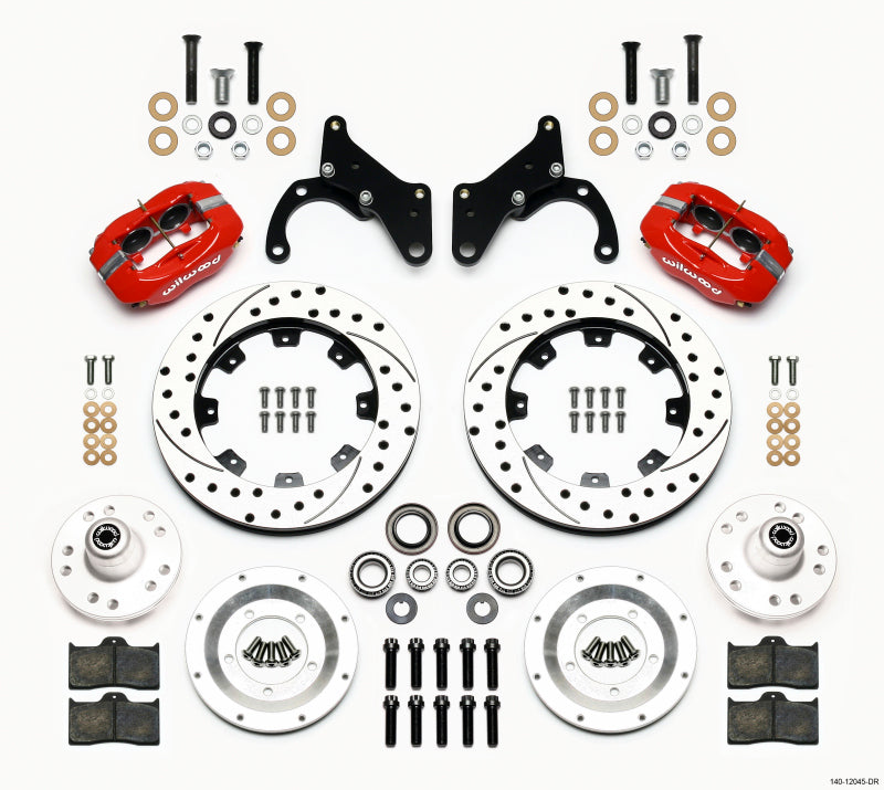 Wilwood Forged Dynalite Front Kit 12.19in Drilled Red 69-70 Impala Drum/Disc 69-82 Vette - Mammoth Racing -