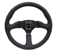 NRG Reinforced Steering Wheel (350mm / 2.5in. Deep) Blk Leather Comfort Grip w/5mm Matte Blk Spokes - My Store