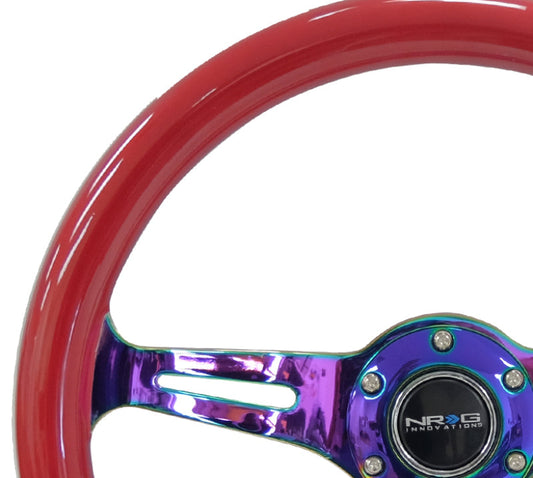 NRG Classic Wood Grain Steering Wheel (350mm) Red Grip w/Neochrome 3-Spoke Center - My Store