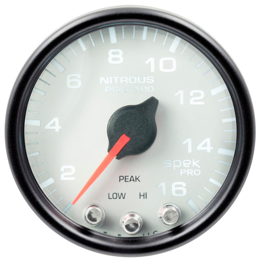 Autometer Spek-Pro Gauge Nitrous Press 2 1/16in 1600psi Stepper Motor W/Peak & Warn Wht/Blk - My Store