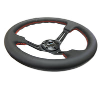 NRG Reinforced Steering Wheel (350mm / 3in. Deep) Black Leather/Red Stitch & Blk 3-Spoke w/Slits - My Store
