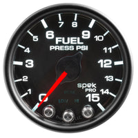 Autometer Spek-Pro Gauge Fuel Press 2 1/16in 15psi Stepper Motor W/Peak & Warn Blk/Blk - My Store
