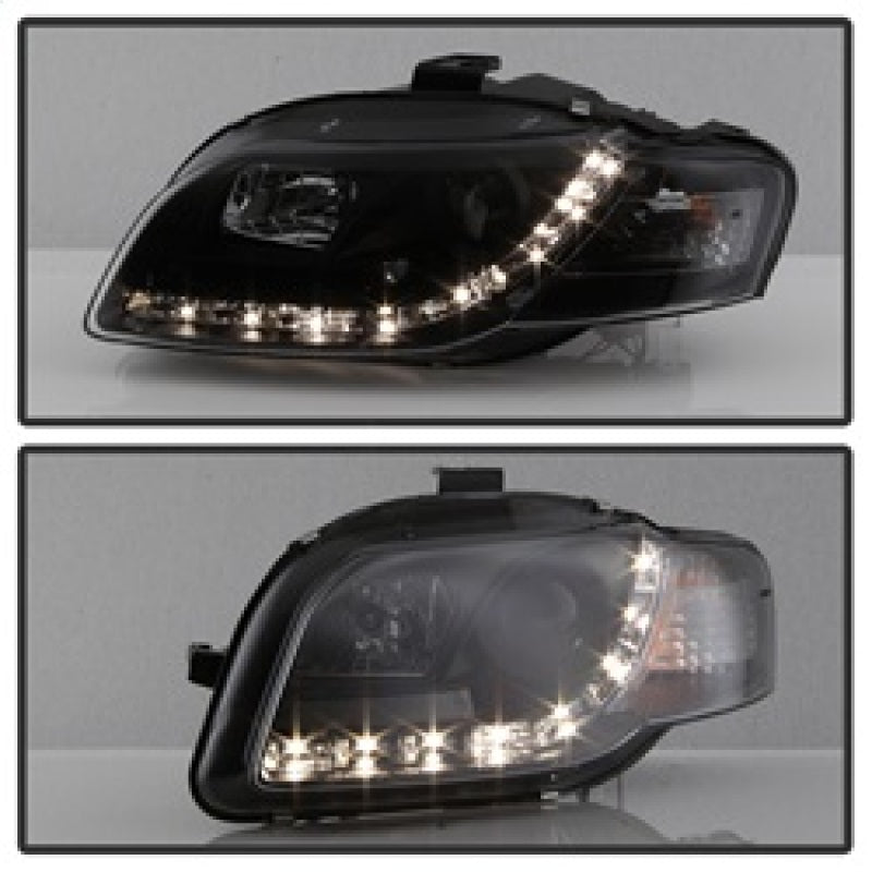 Spyder Audi A4 06-08 Projector Headlights Halogen Model Only - DRL Black PRO-YD-AA405-DRL-BK - Mammoth Racing -