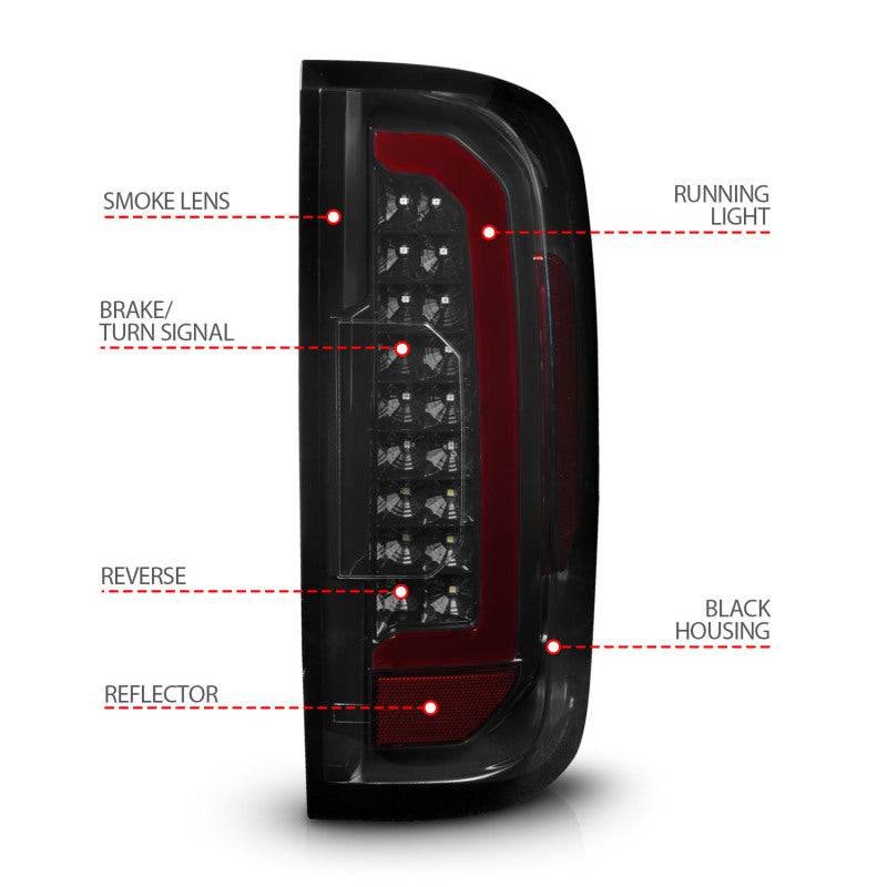 ANZO 15-21 Chevrolet Colorado Full LED Tail Lights w/ Red Lightbar Black Housing Smoke Lens - My Store