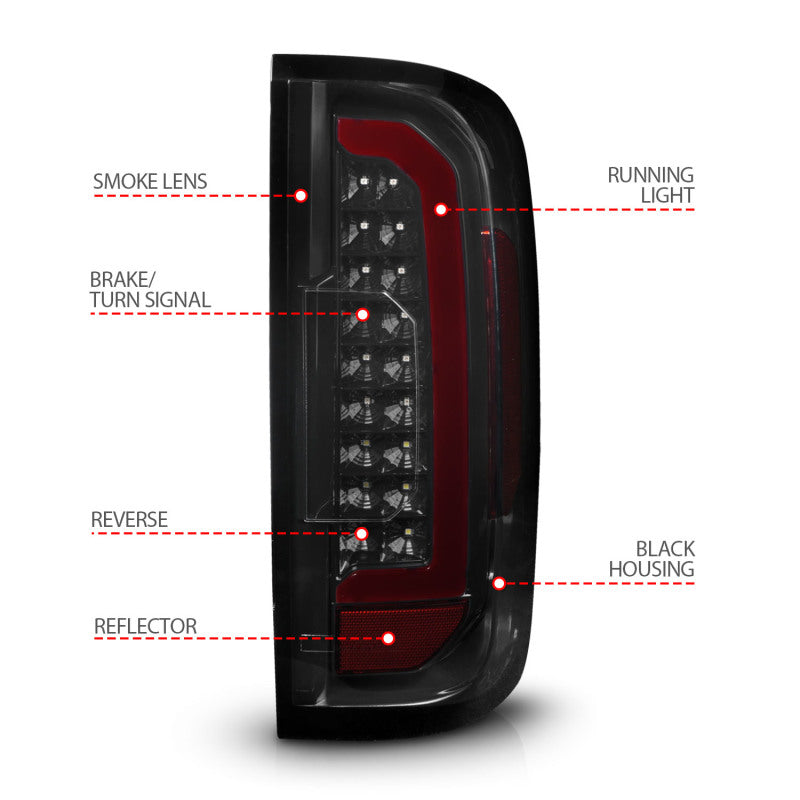 ANZO 15-21 GMC Canyon Full LED Tail Lights w/ Red Lightbar Black Housing Smoke Lens - Mammoth Racing -