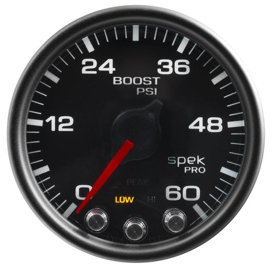 Autometer Spek-Pro Gauge Boost 2 1/16in 60psi Stepper Motor W/Peak & Warn Blk/Black - My Store