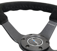 NRG Reinforced Steering Wheel (350mm / 3in. Deep) Blk Suede/Blk Bball Stitch w/5mm Matte Black Spoke - My Store