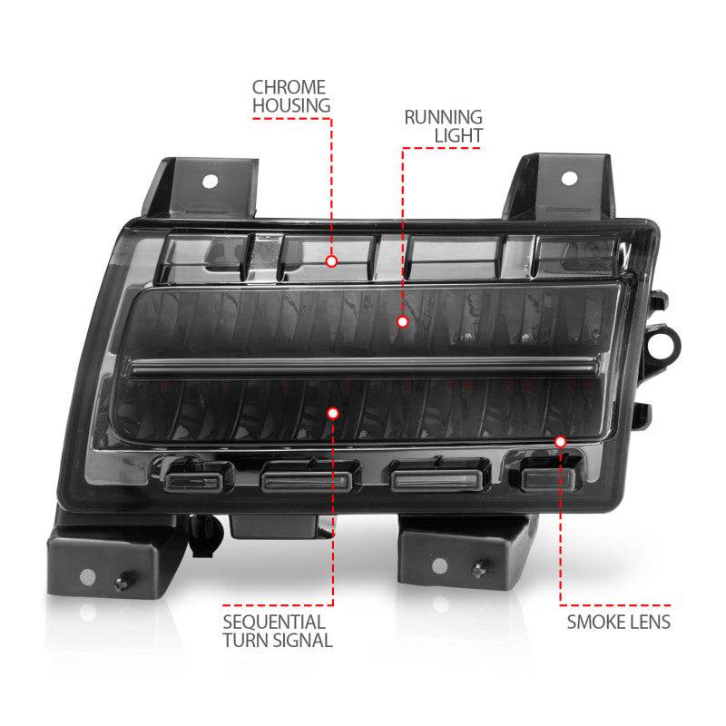 ANZO 2018-2021 Jeep Wrangler LED Side Markers Chrome Housing Smoke Lens w/ Seq. Signal Sport Bulb - My Store