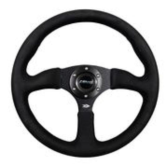 NRG Reinforced Steering Wheel (350mm / 2.5in. Deep)Blk Alcantara Comfort Grip w/4mm Matte Blk Spokes - My Store