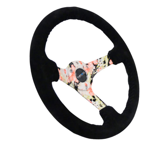 NRG Reinforced Steering Wheel (350mm / 3in. Deep) Blk Suede Floral Dipped w/ Blk Baseball Stitch - My Store