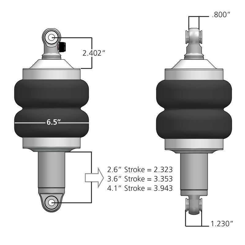 Ridetech HQ Series ShockWaves 3.2in Travel 6.5in dia Double Convoluted .625in Bearing/.625in Bearing - Mammoth Racing -