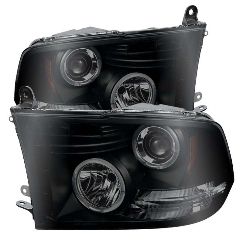 Spyder Dodge Ram 1500 09-14 Projector Headlights Halogen- LED Halo LED - Blk Smke PRO-YD-DR09-HL-BSM - Mammoth Racing -