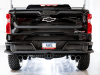 AWE Tuning 22-23 GMC Sierra 1500 AT4X 6.2L 0FG Catback Split Dual (Flat Bumper) - Chrome Silver Tips - My Store