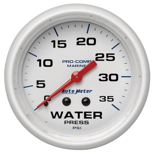 Autometer AutoGage 2-5/8in. / 35 PSI Mechanical Water Press Gauge - Marine White - My Store