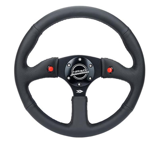 NRG Reinforced Steering Wheel (350mm/ 2.5in. Deep) Sport Leather Racing/ 4mm Matte Black Spoke - My Store