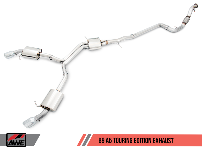 AWE Tuning Audi B9 A5 Touring Edition Exhaust Dual Outlet - Diamond Black Tips (Includes DP) - Mammoth Racing -