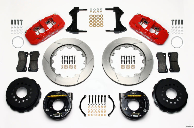 Wilwood Aero4 Rear P-Brake Kit 14.00in Red 2005-2014 Mustang - Mammoth Racing -