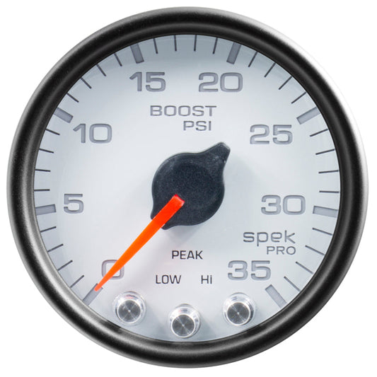 Autometer Spek-Pro Gauge Boost 2 1/16in 35psi Stepper Motor W/Peak & Warn White/Black - My Store