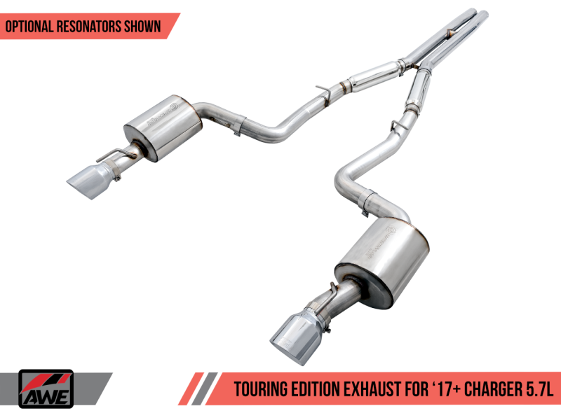AWE Tuning 2017+ Dodge Charger 5.7L Touring Edition Exhaust - Non-Resonated - Diamond Black Tips - Mammoth Racing -