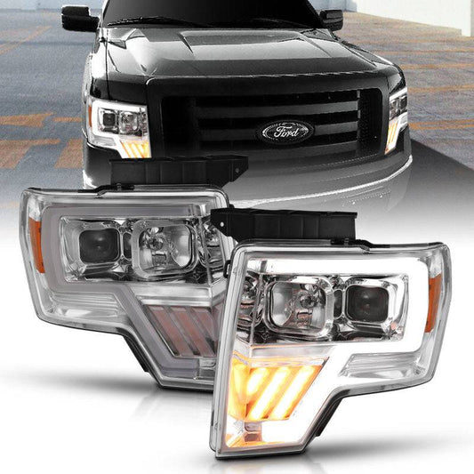 ANZO 2009-2014 Ford F-150 Projector Headlight Chrome Amber - My Store