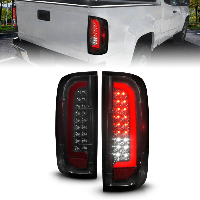 ANZO 15-21 GMC Canyon Full LED Tail Lights w/ Red Lightbar Black Housing Smoke Lens - Mammoth Racing -