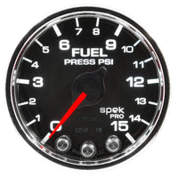 Autometer Spek-Pro Gauge Fuel Press 2 1/16in 15psi Stepper Motor W/Peak & Warn Blk/Chrm - My Store