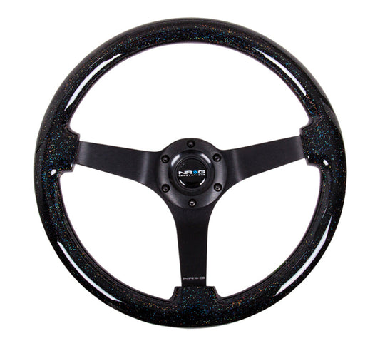 NRG Reinforced Steering Wheel (350mm / 3in Deep) Classic Blk Sparkle Wood Grain w/Blk 3-Spoke Center - My Store