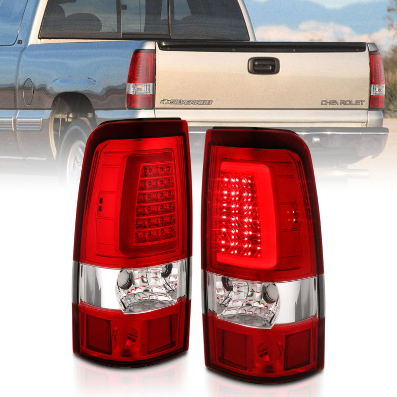ANZO 2003-2006 Chevy Silverado 1500 LED Taillights Plank Style Chrome With Red/Clear Lens - Mammoth Racing -