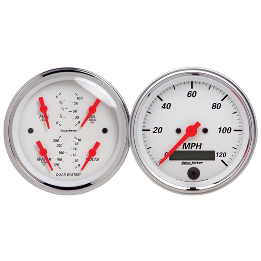 Autometer Arctic White 3-3/8in Kit Box w/Elec Speedo Elec Oil Press, Water Temp, Volt, Fuel Level - My Store