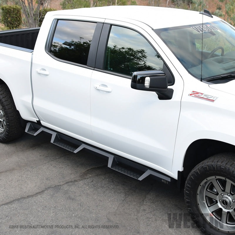 Westin 2019 Chevrolet Silverado/Sierra 1500 (5.5ft) Drop Wheel to Wheel Nerf Step Bars - Txt Black - Mammoth Racing -