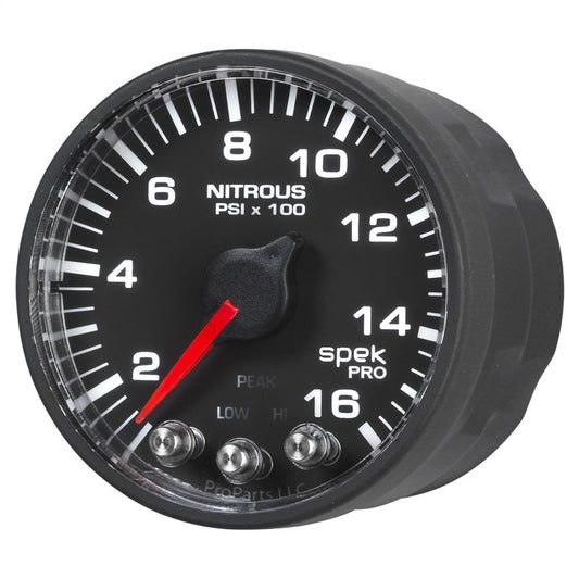 Autometer Spek-Pro Gauge Nitrous Press 2 1/16in 1600psi Stepper Motor W/Peak & Warn Blk/Blk - My Store