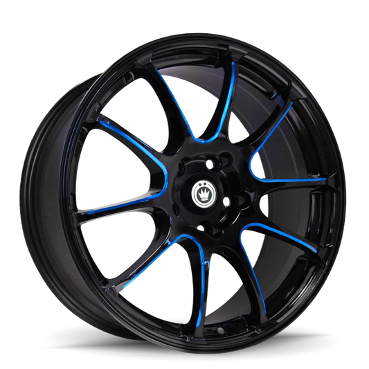 Konig Illusion 17x7 5x100 Et40 Black/Ball Cut Blue - Mammoth Racing -
