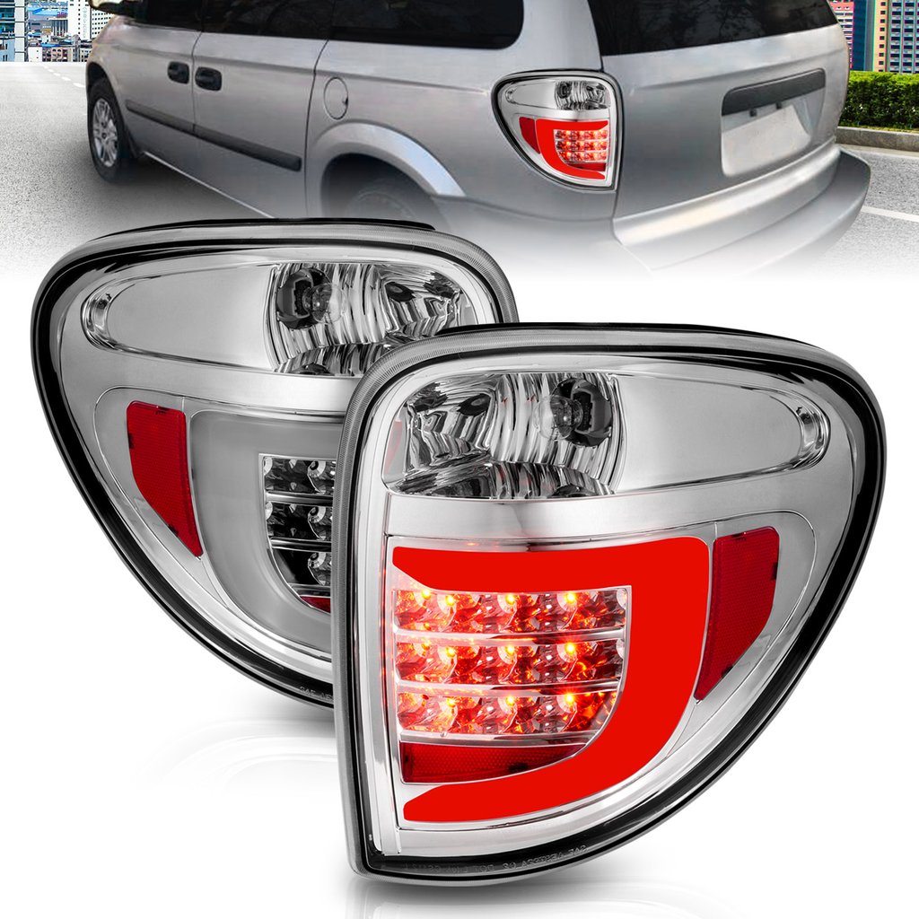 ANZO 2004-2007 Dodge Grand Caravan LED Tail Lights w/ Light Bar Chrome Housing Clear Lens - Mammoth Racing -