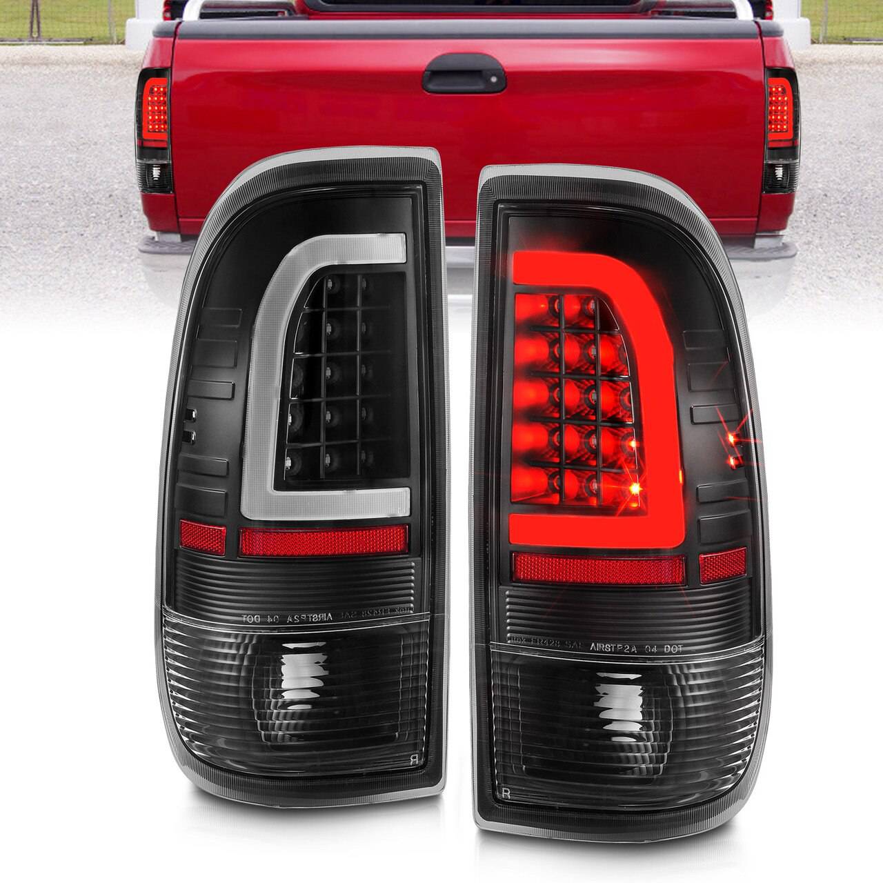 ANZO 1997-2003 Ford F-150 LED Tail Lights w/ Light Bar Black Housing Clear Lens - My Store