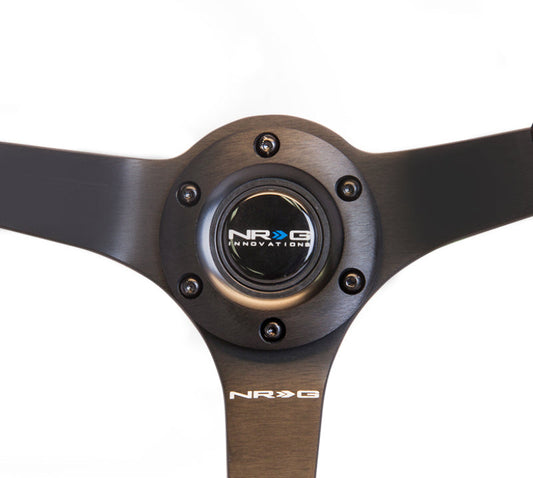 NRG Reinforced Steering Wheel (350mm / 3in. Deep) Blk Suede w/Blk BBall Stitch (Odi Bakchis Edition) - My Store