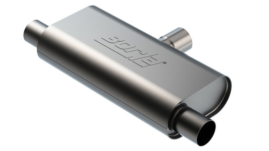 Borla T- Flow Universal Muffler - 2.5in Single Inlet/2.5in Dual Outlet 24in OAL 4.25x9.10x18in Body - Mammoth Racing -