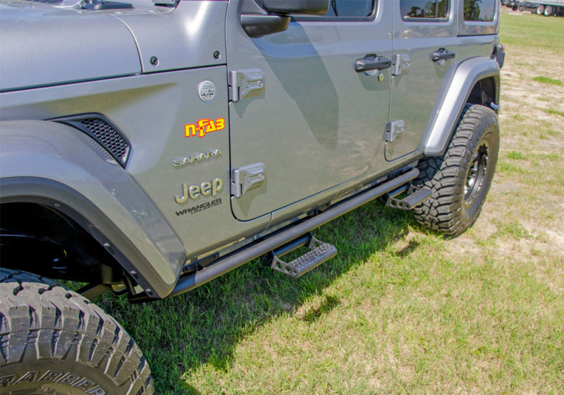 N-Fab RKR Step System 2019 Jeep Wrangler JT 4 Door Truck Full Length - Tex. Black - 1.75in - Mammoth Racing -