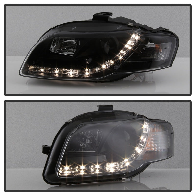 Spyder Audi A4 06-08 Projector Headlights Halogen Model Only - DRL Black PRO-YD-AA405-DRL-BK - Mammoth Racing -