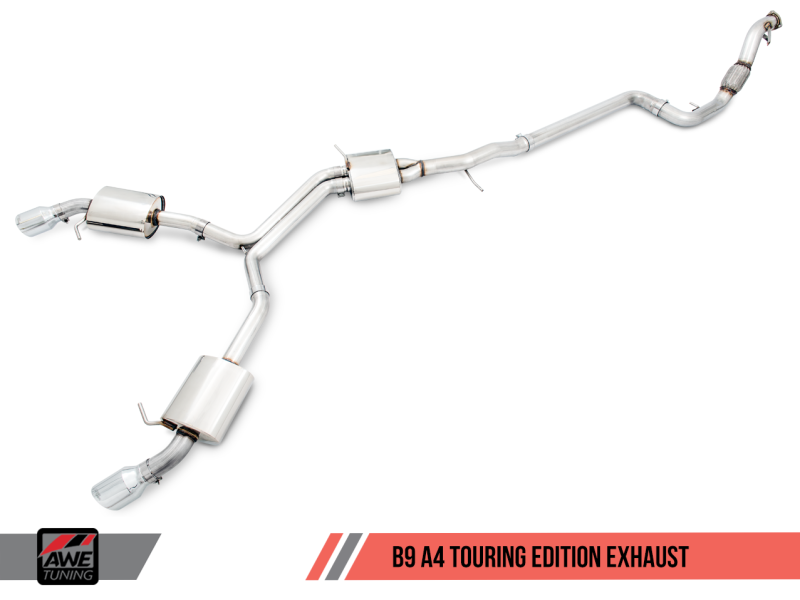 AWE Tuning Audi B9 A4 Touring Edition Exhaust Dual Outlet - Chrome Silver Tips (Includes DP) - Mammoth Racing -