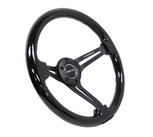 NRG Reinforced Steering Wheel (350mm / 3in. Deep) Blk Wood w/Blk Matte Spoke/Black Center Mark - My Store