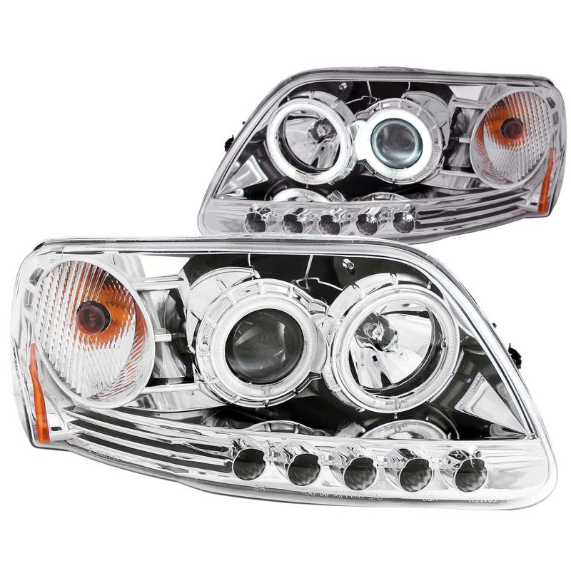 ANZO 1997.5-2003 Ford F-150 Projector Headlights w/ Halo Chrome 1pc - Mammoth Racing -